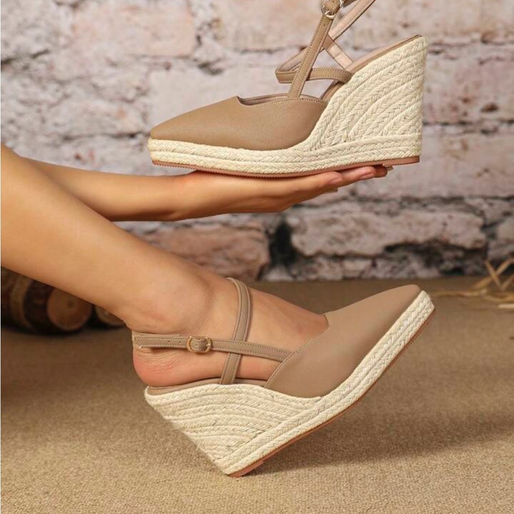 Tan Wedge Sandals 7 - Picture 4 of 6
